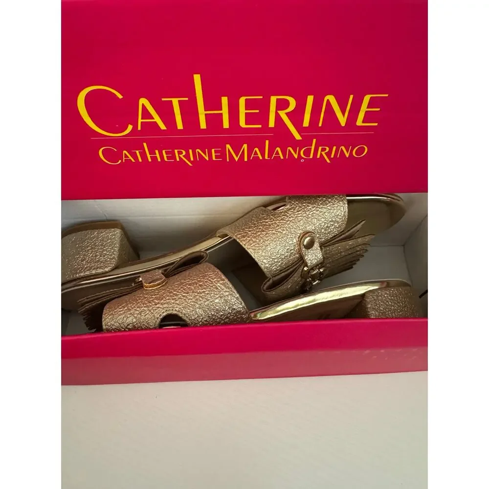Catherine Malandrino Edelina Gold Fringe Chain Slide Sandals 7.5